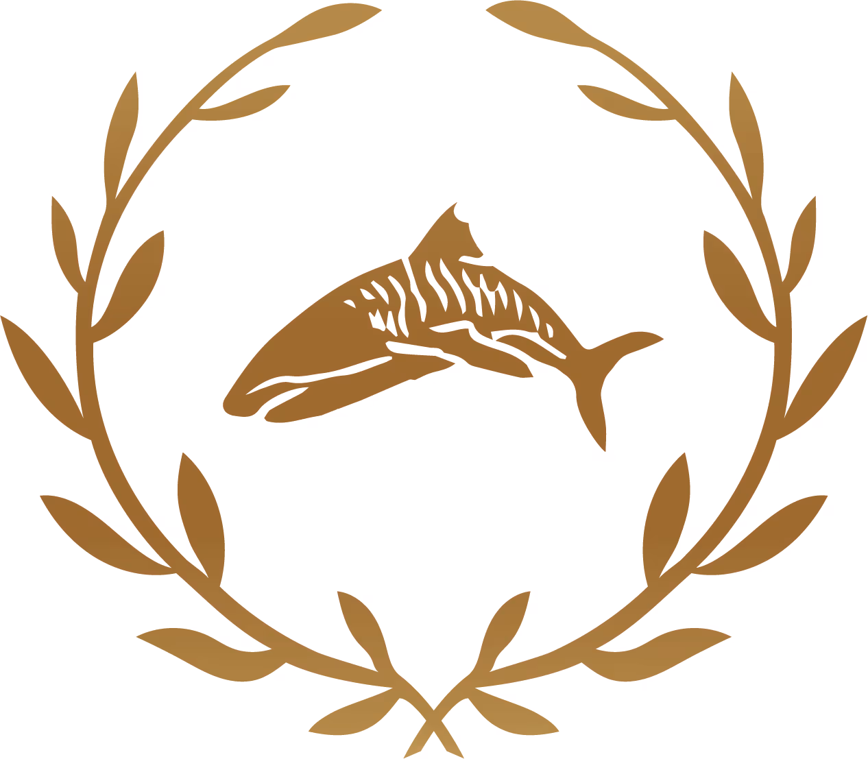 Hawaii apex charters logo — a tiger shark encircled by two olive branches.