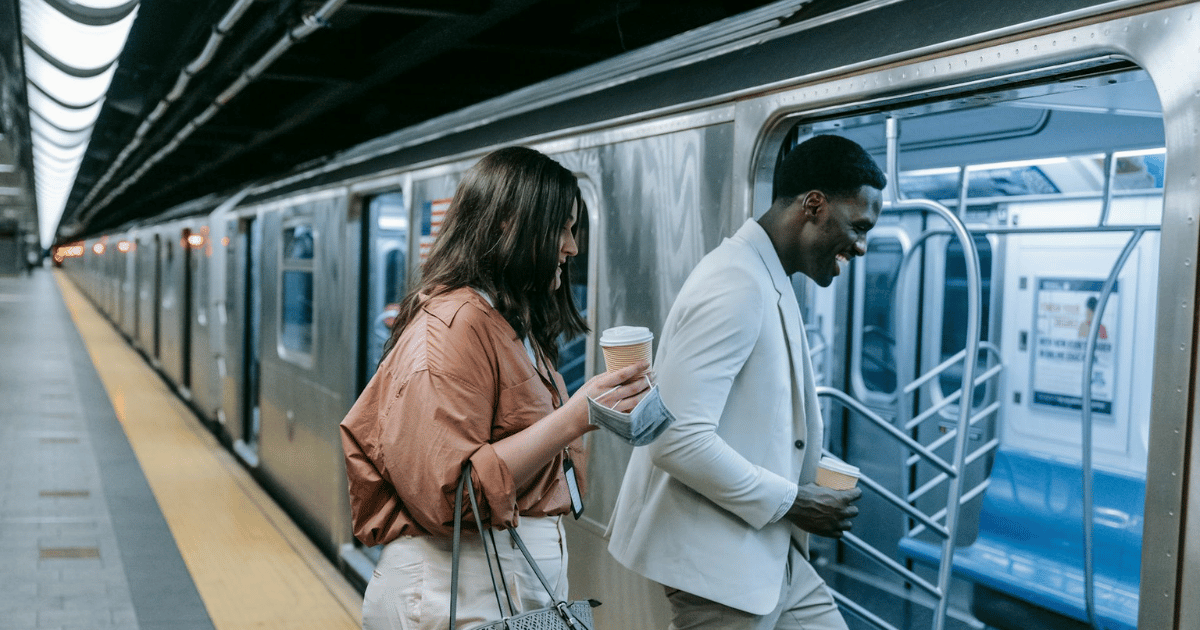friends getting on a train