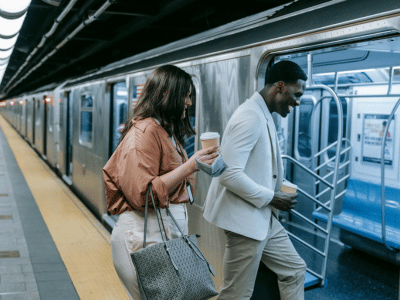 friends getting on a train