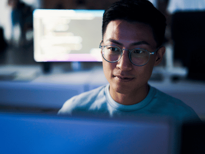 Researcher sitting at laptop