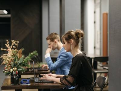 Two co-workers in office setting