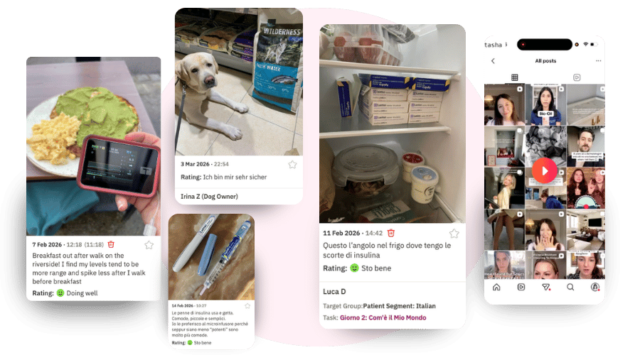 Examples of uploads on the indeemo dashboard as a collage.
