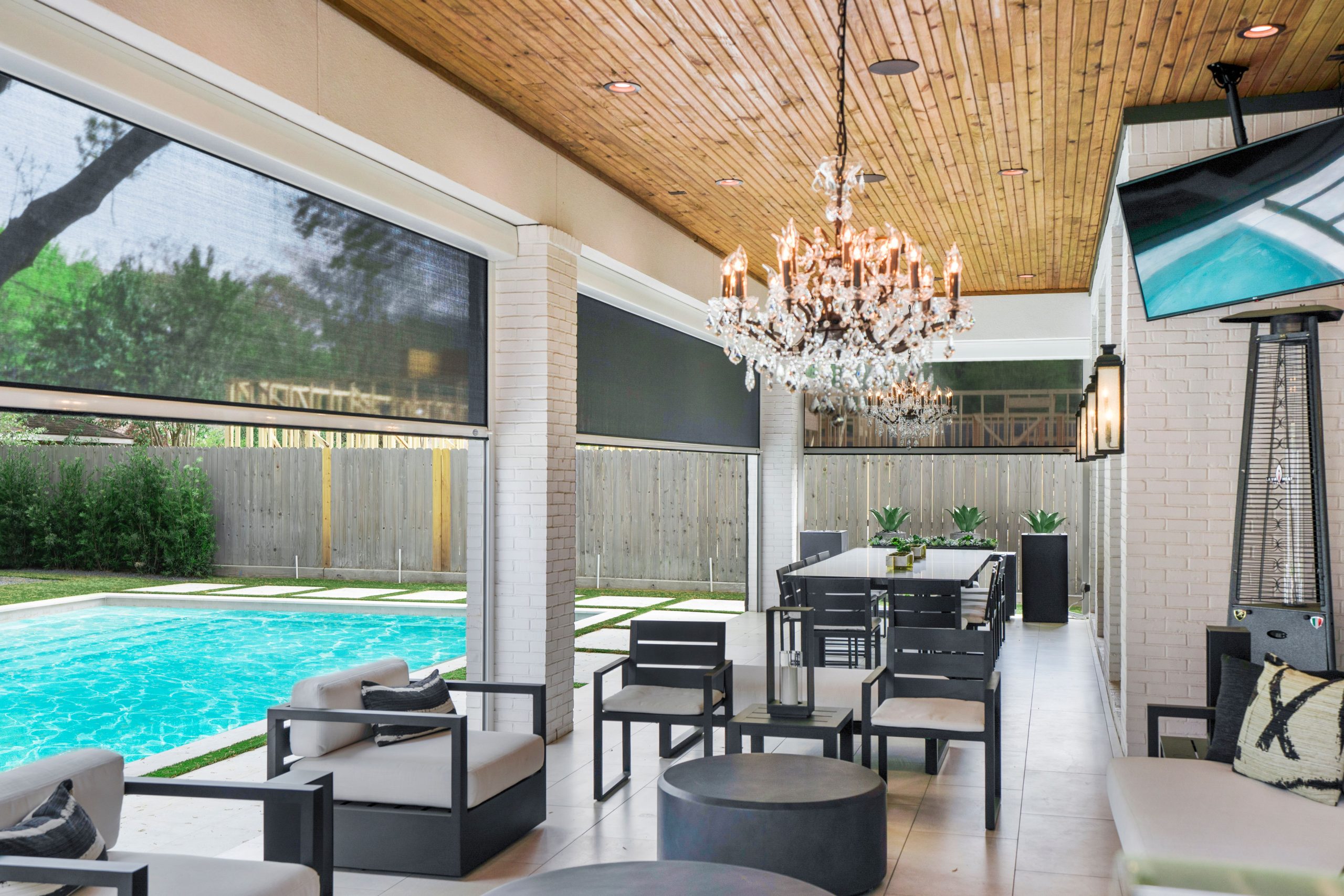 Recessed MagnaTrack installation on a luxury lanai