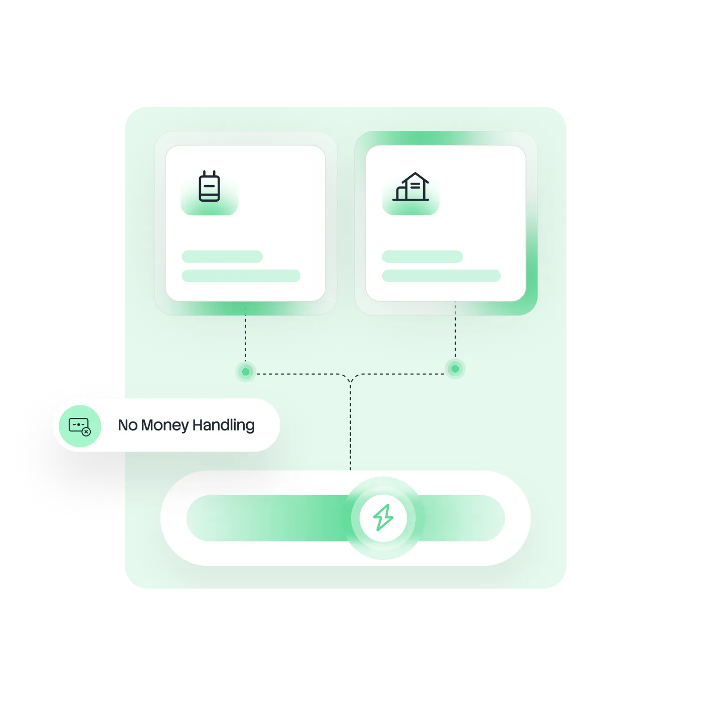 Diagram showing smart meters connected to buildings, illustrating recovered energy costs with icons of wallets and a circular refresh symbol.