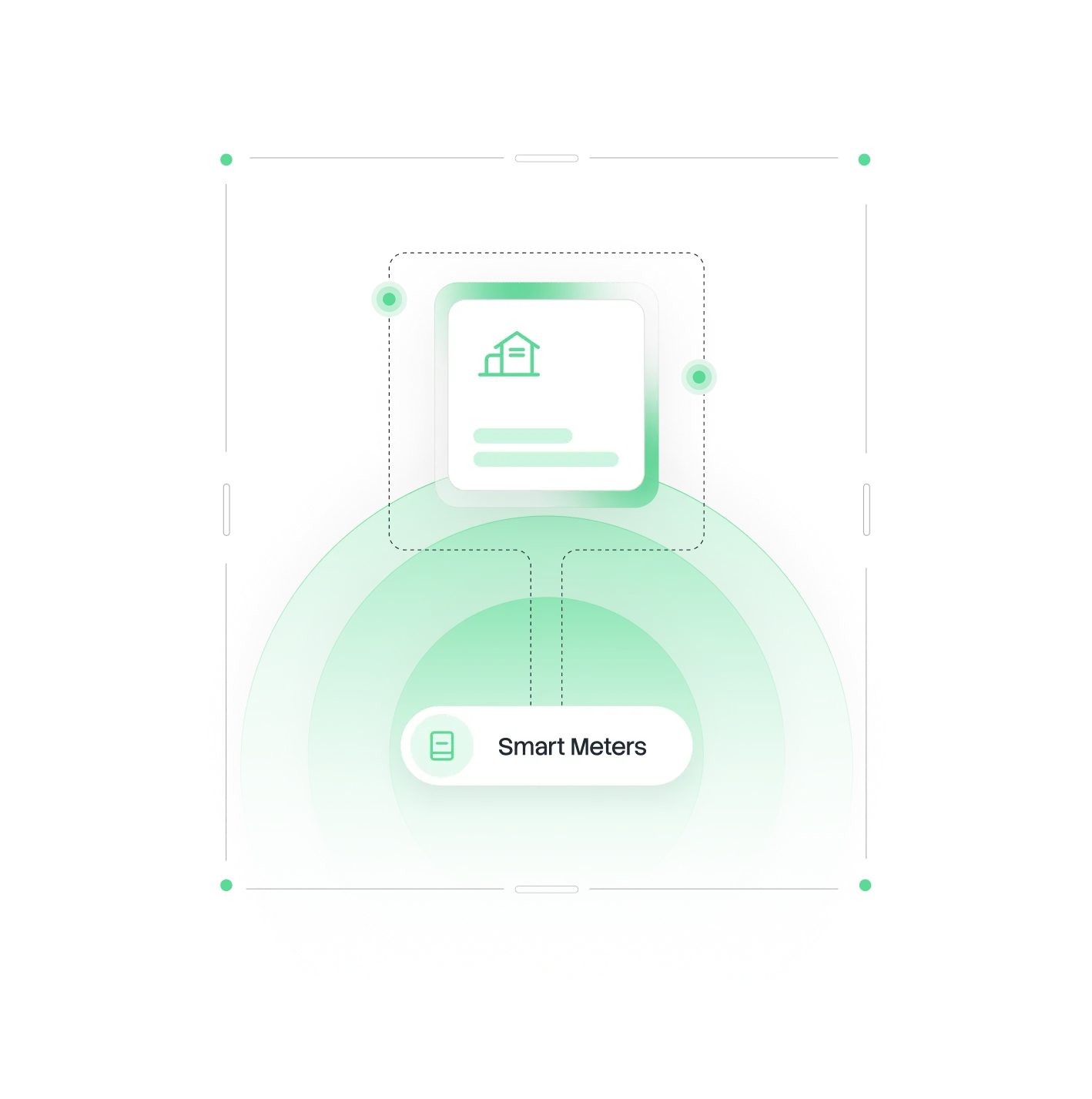 Diagram showing smart meters connected to buildings, illustrating recovered energy costs with icons of wallets and a circular refresh symbol.