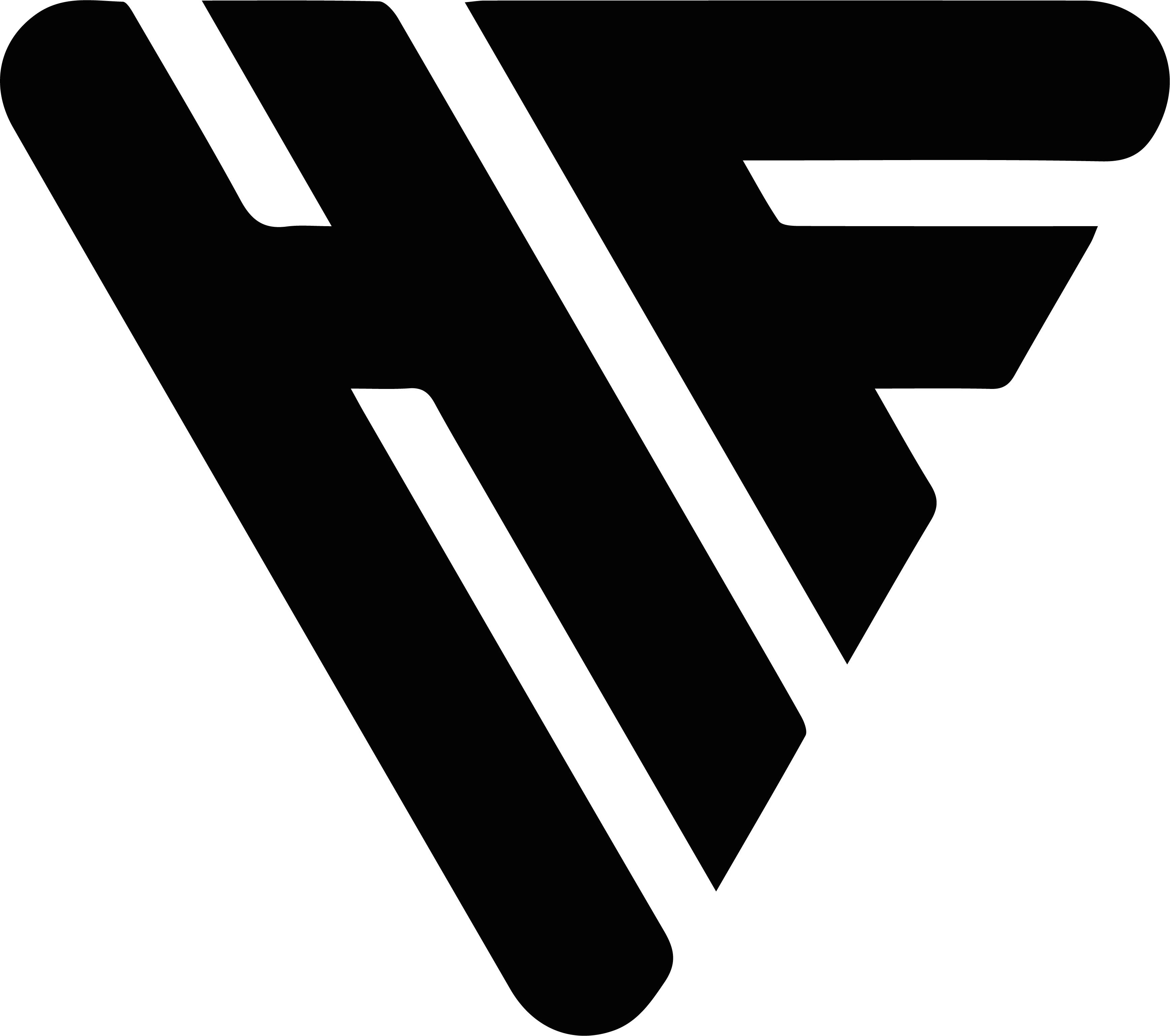 Schwarzes minimalistisches Logo mit stilisiertem HF-Design auf transparentem Hintergrund.