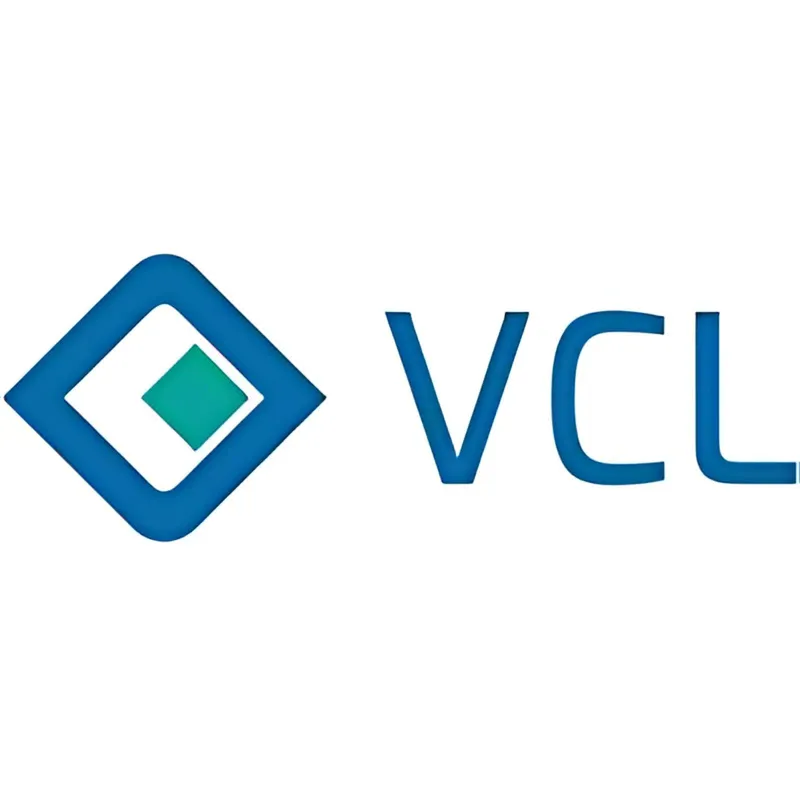 Logo mit blauem und grünem Rautensymbol neben den Buchstaben VCL.