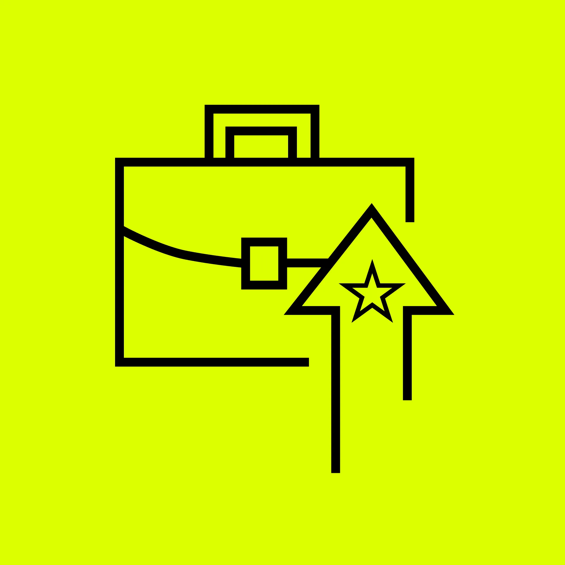 Icon eines Aktenkoffers mit einem nach oben zeigenden Pfeil und einem Stern darauf