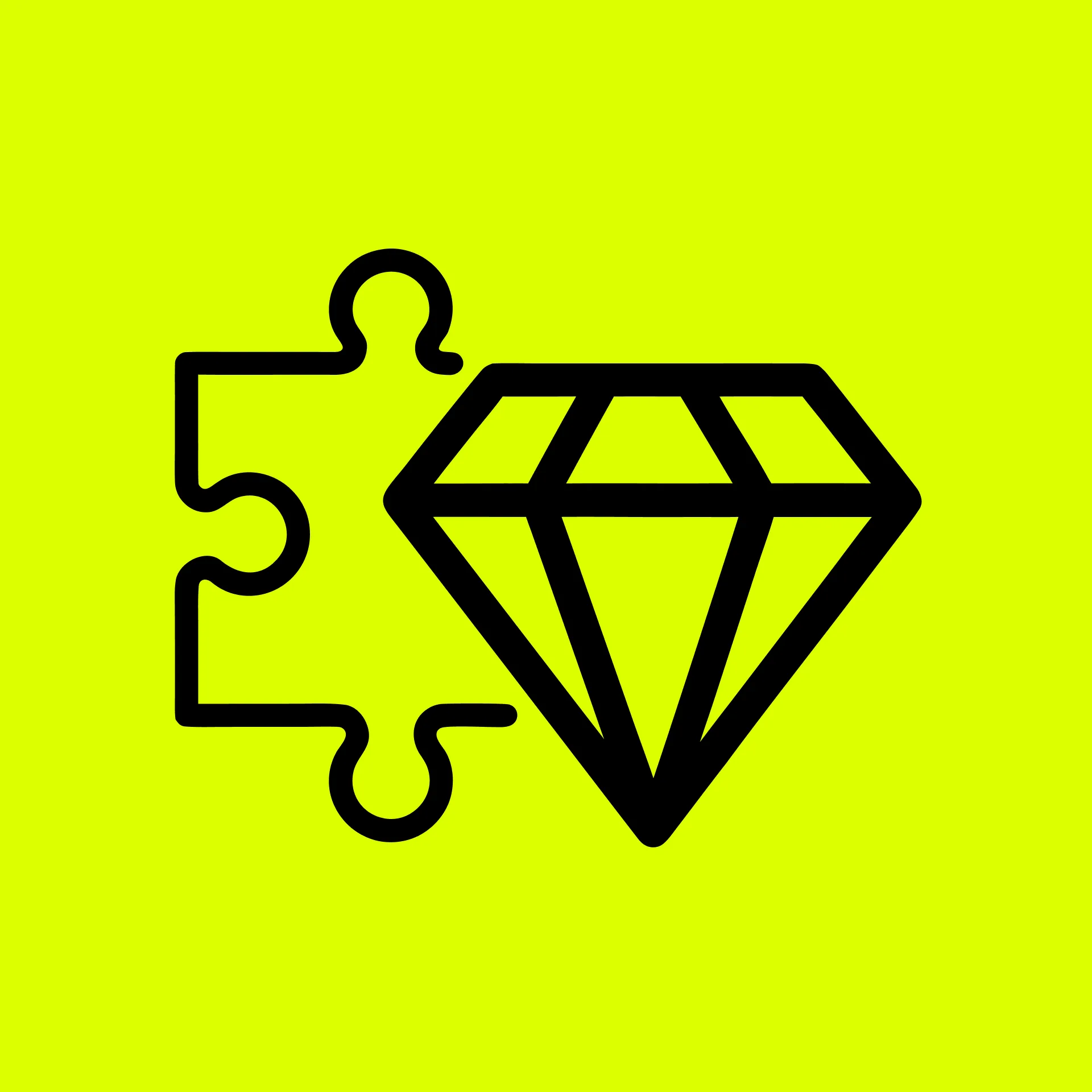 Schwarzes Puzzle und Diamanten Icon auf gelbem Hintergrund