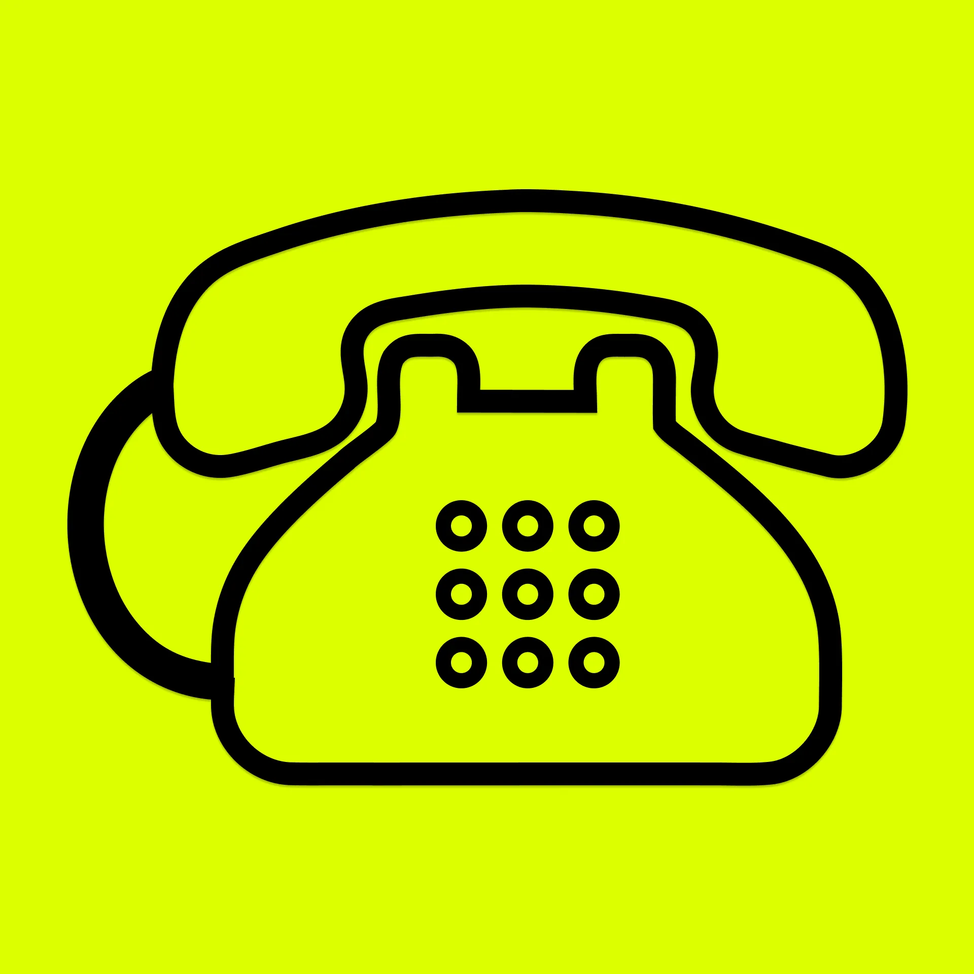 Schwarzes Telefon Icon auf gelbem Hintergrund