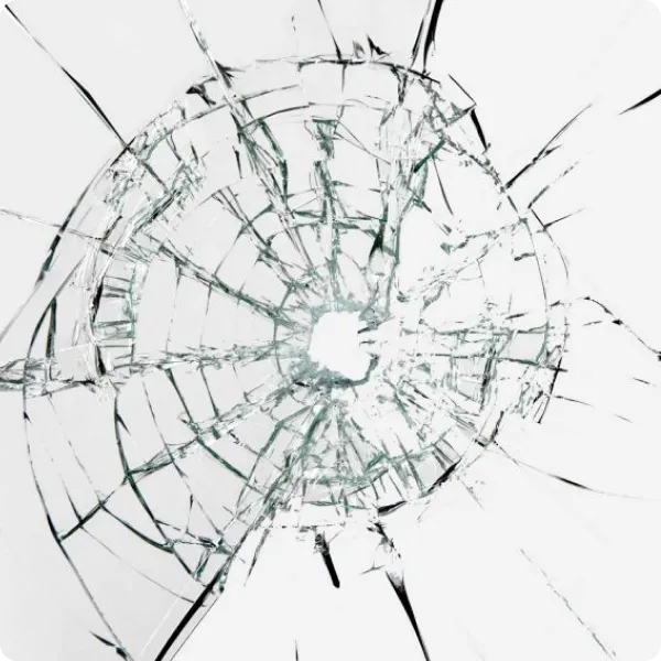 Close-up of circular cracked and shattered glass with radiating fracture lines.