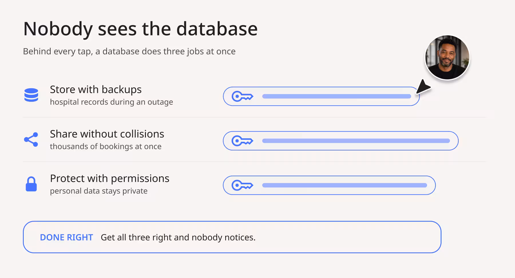 infographic talking about three things. Store with backups, share without collisions, and protect with permissions