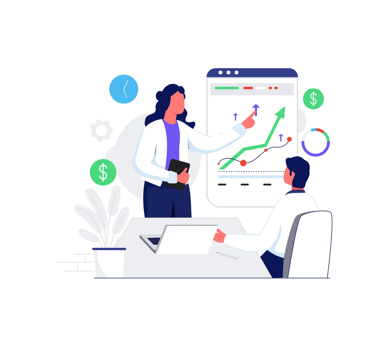 Person presenting business data with charts and graphs showing growth trends and statistics.