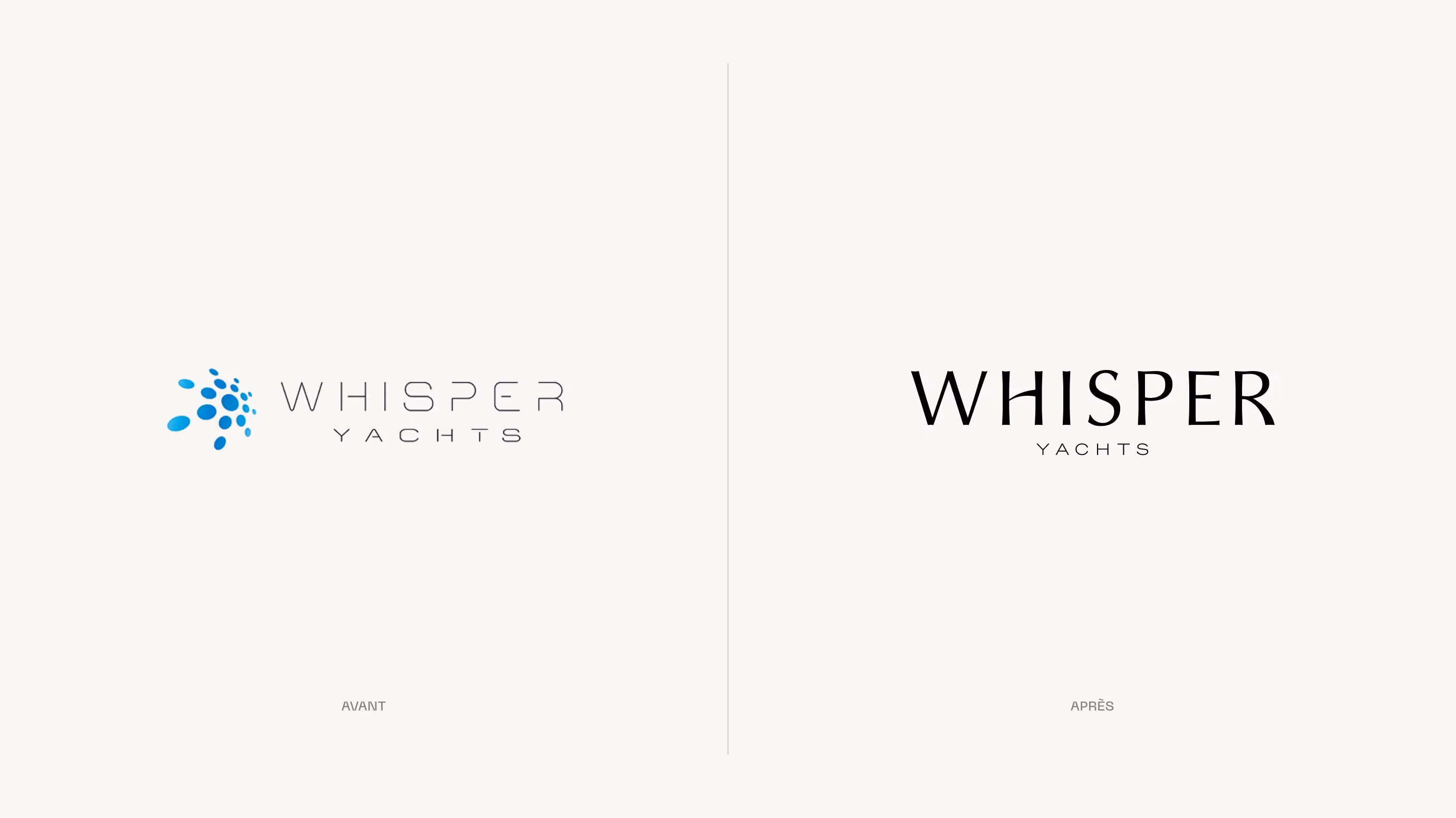 Avant / après refonte logo Whisper Yachts