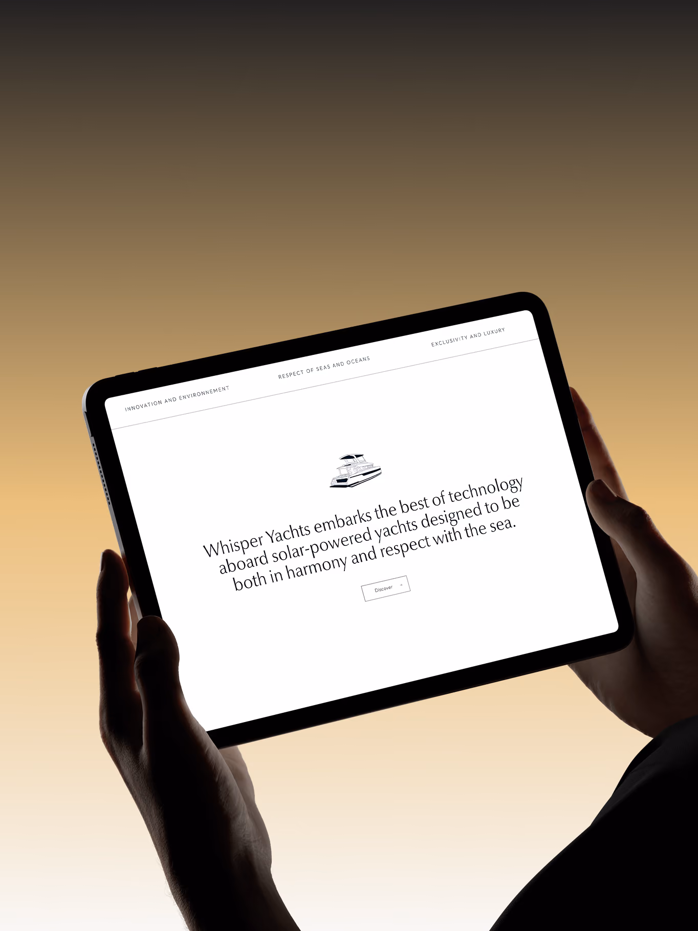 Site internet Whisper Yachts sur tablette