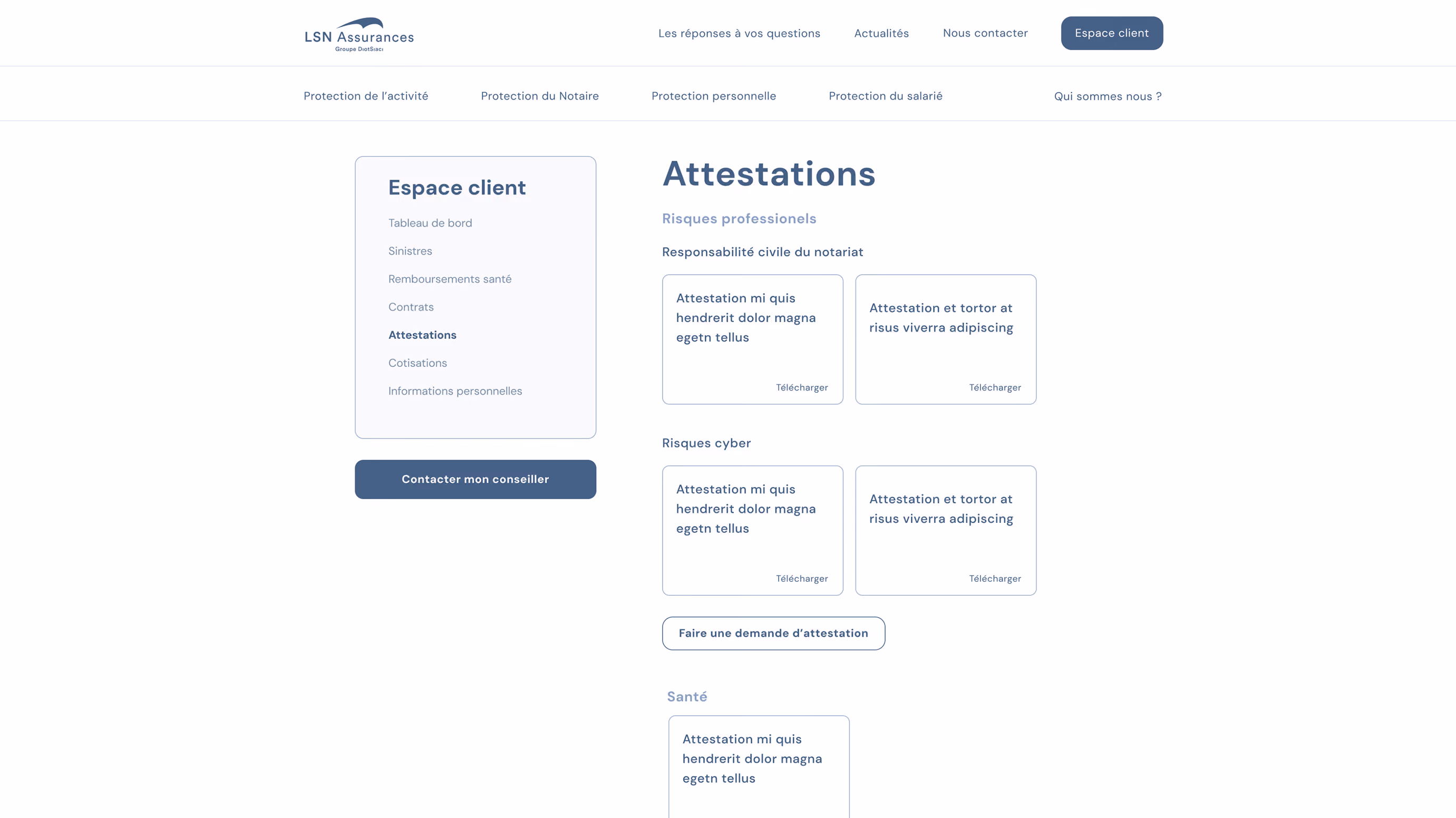 Wireframe extranet LSN Assurances