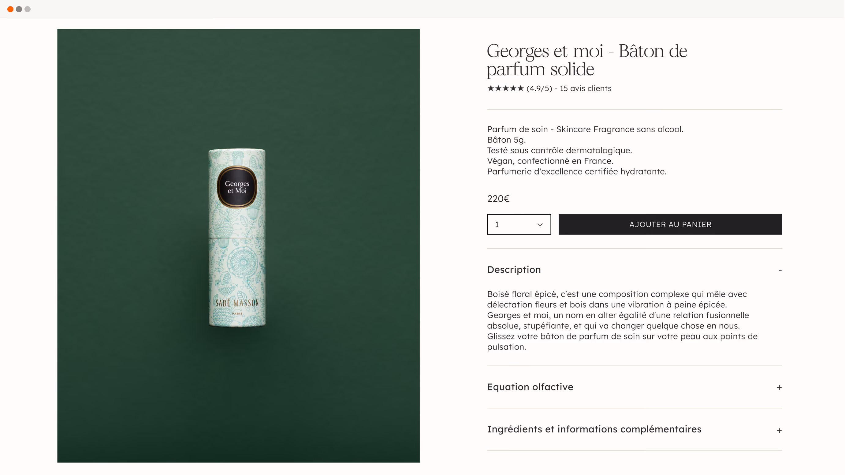 Fiche produit site e-commerce Sabé Masson