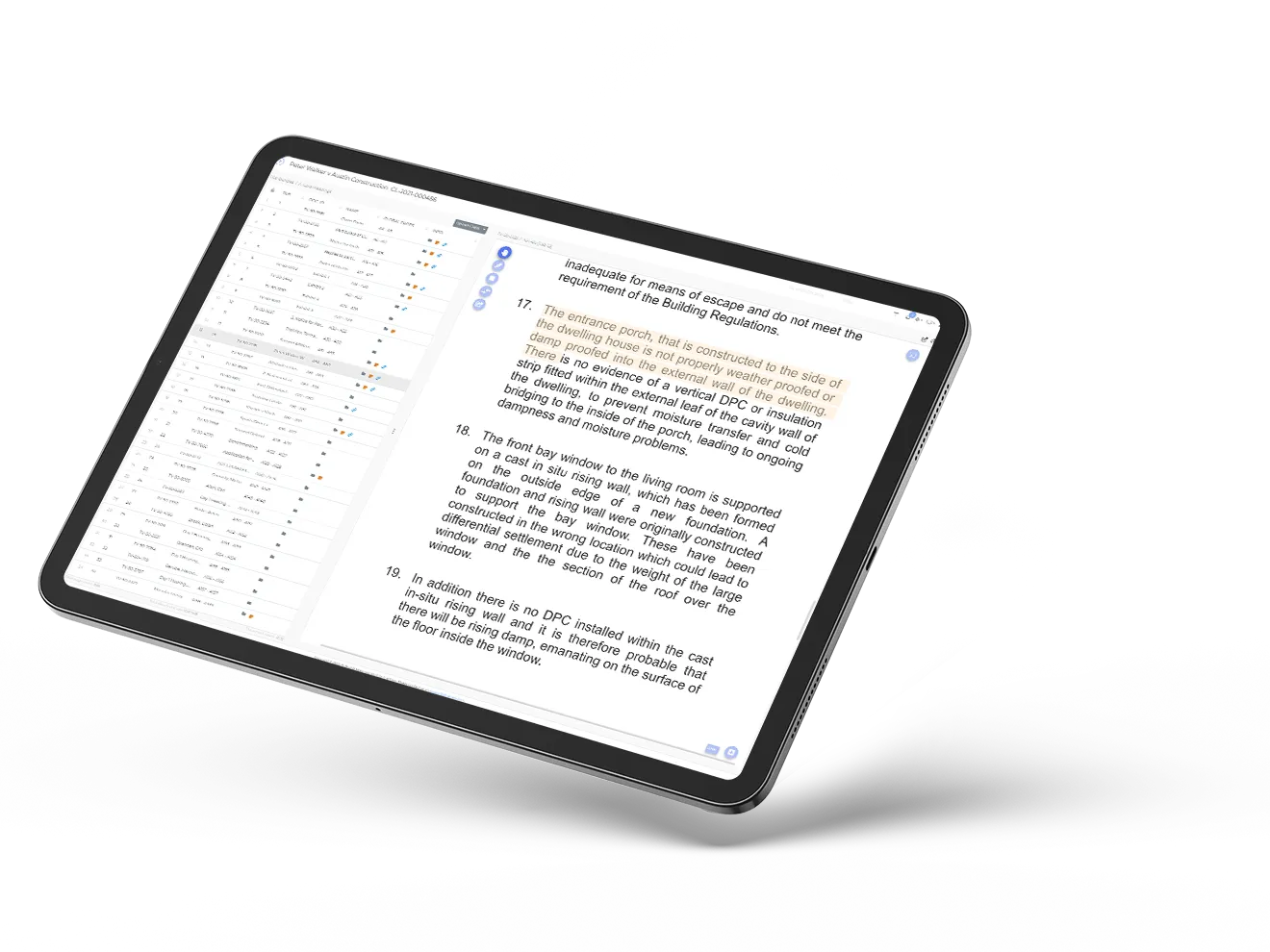 A screenshot of the case preparation functionality of TrialView on a tablet screen