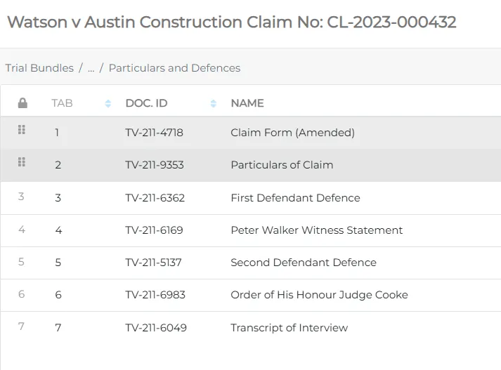 Screenshot from TrialView's platform showing lists of bundles
