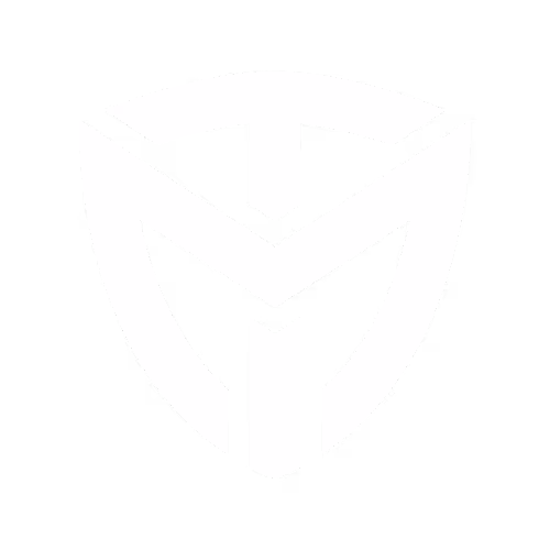 White stylized shield emblem with interlocking T, M, and I letters on black background.