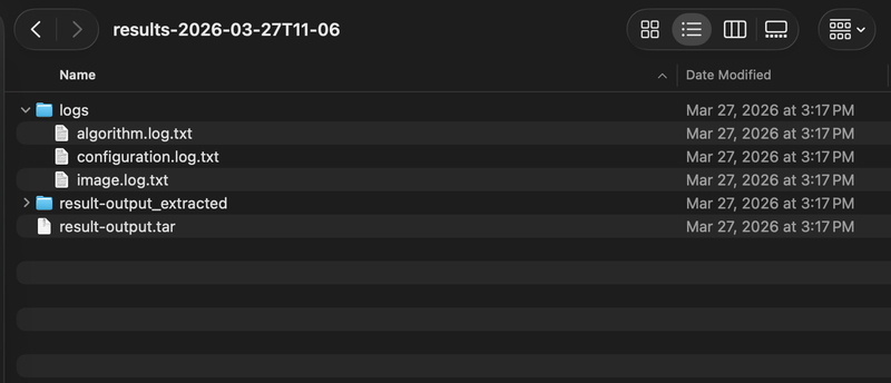 Results folder on the local computer with the job outputs and logs