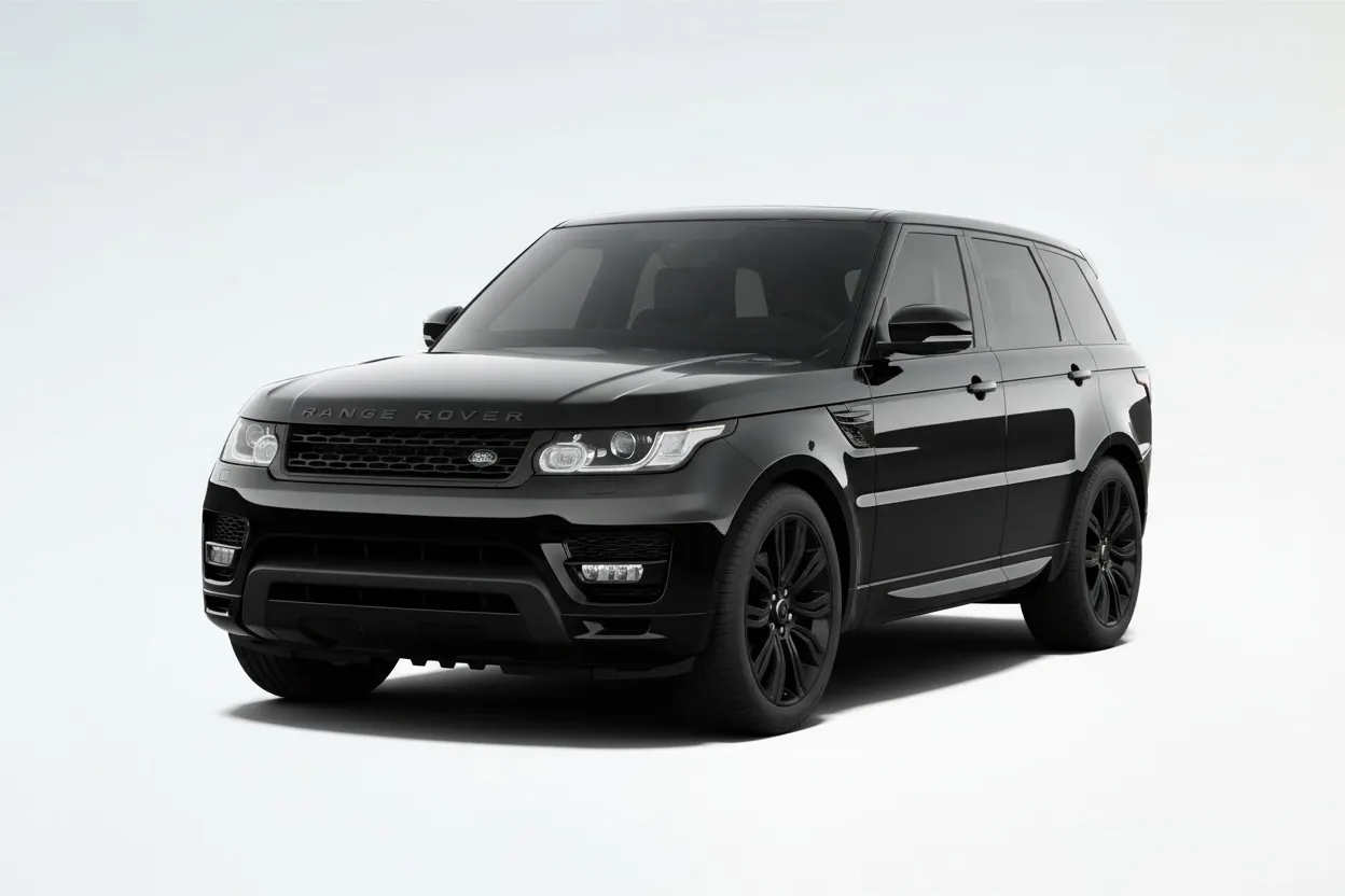 Black Range Rover SUV shown from the front side on a white background.