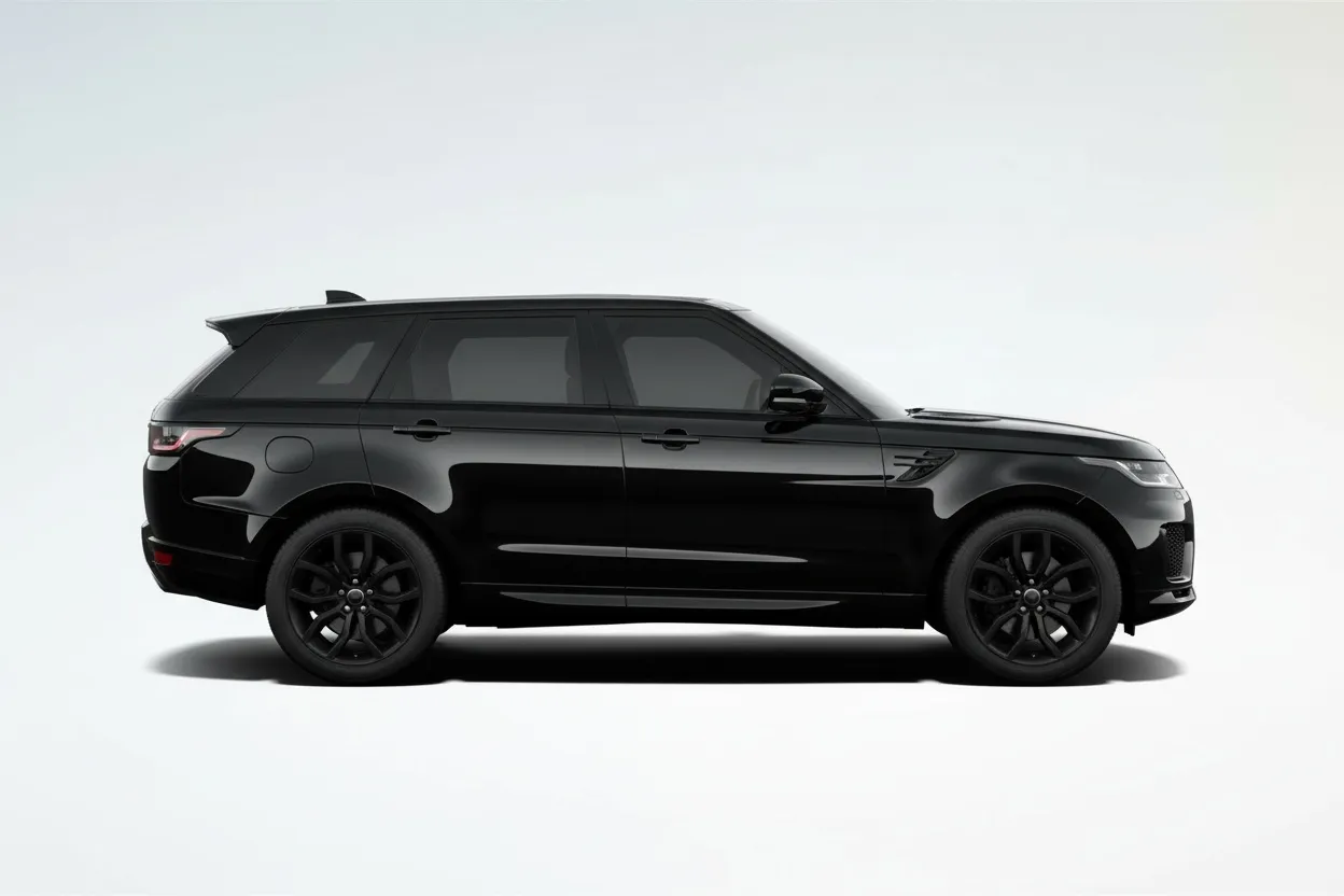 Side view of a sleek black luxury SUV on a white background.