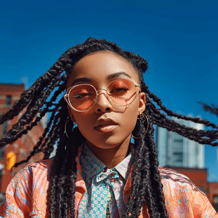 Girl with braids and sunglasses