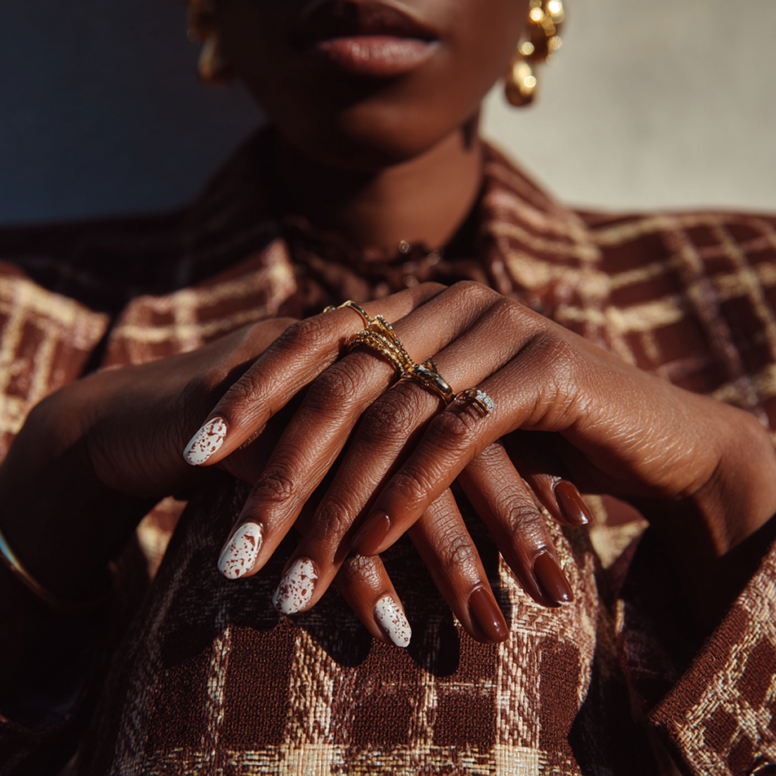 A ladies hand crossed