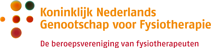 Logo van Koninklijk Nederlands Genootschap voor Fysiotherapie met tekst en gekleurde cirkels.