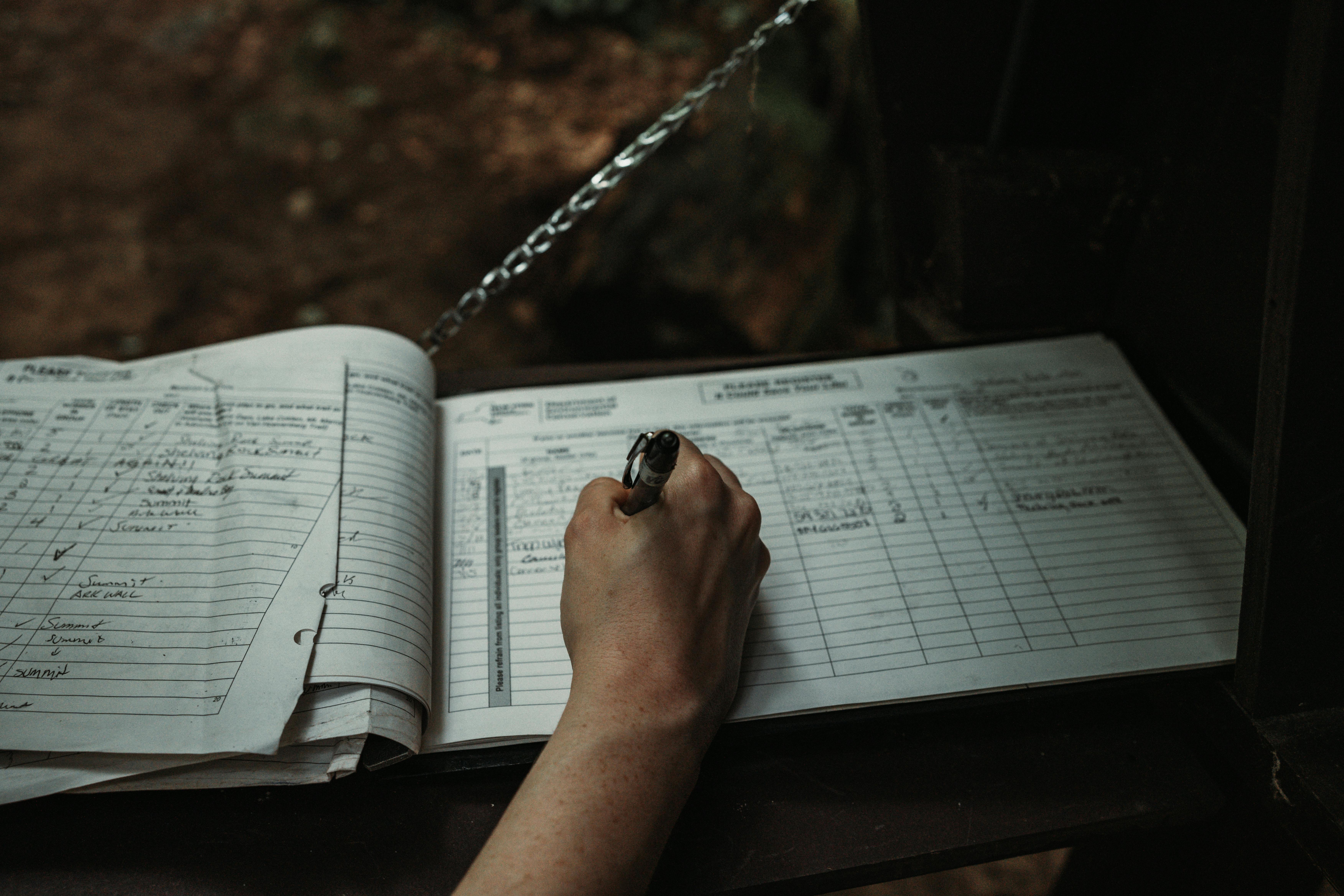 Officer making notes on a housing unit observation log during a round