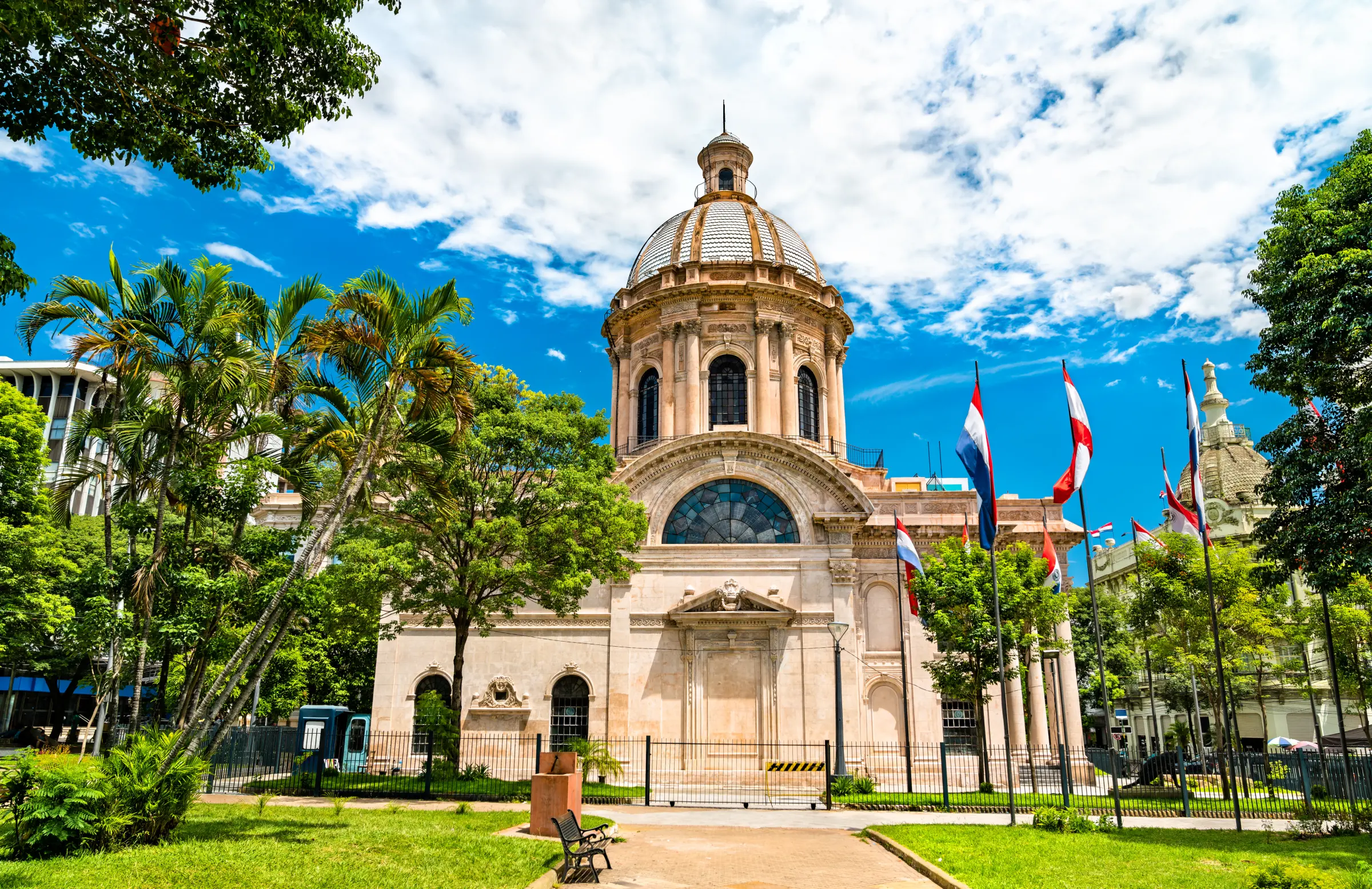 Scenic cityscape of a Paraguayan business district representing its strategic Mercosur location and stable agricultural economy.