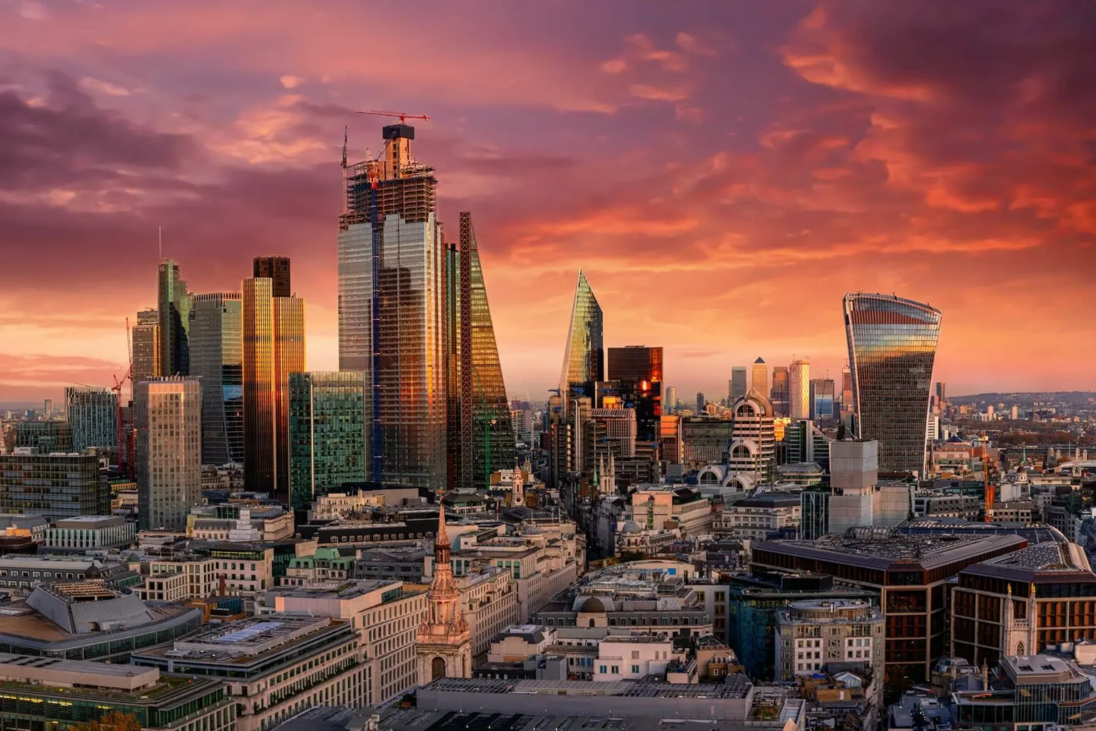 Panoramic view of the London skyline and River Thames representing the United Kingdom as a leading global business and financial hub.