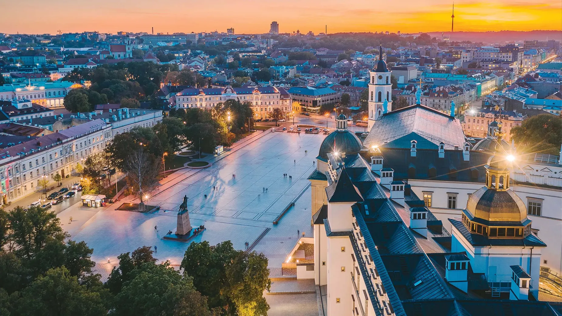 Panoramic view of the Vilnius skyline in Lithuania representing its status as a rapidly growing Baltic hub for fintech and startups.