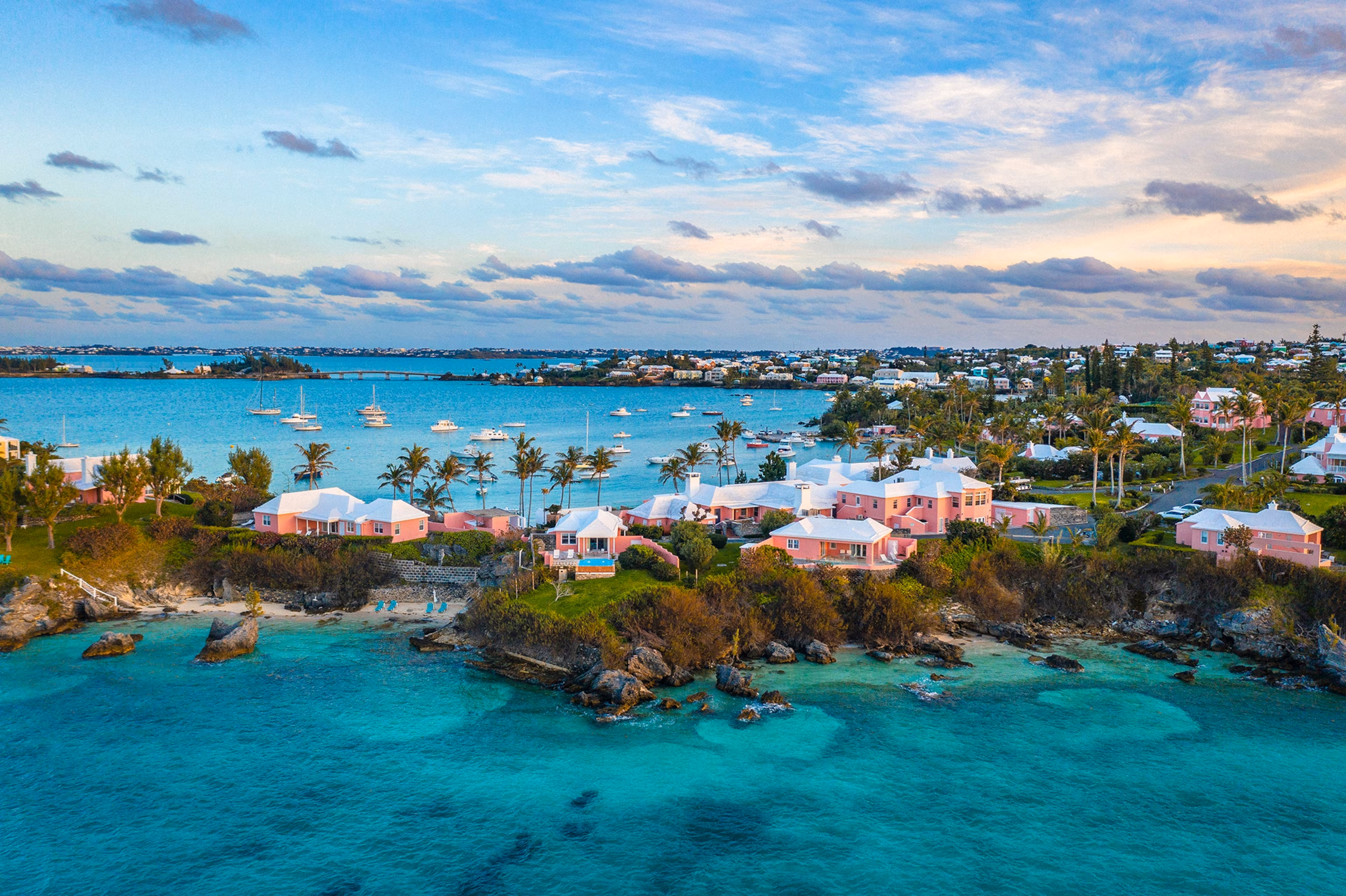 Panoramic view of the colorful waterfront and colonial architecture in Hamilton, Bermuda representing its status as a premium offshore financial hub.