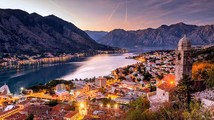 Aerial view of the Bay of Kotor in Montenegro representing its status as a scenic and affordable Adriatic jurisdiction for residency.