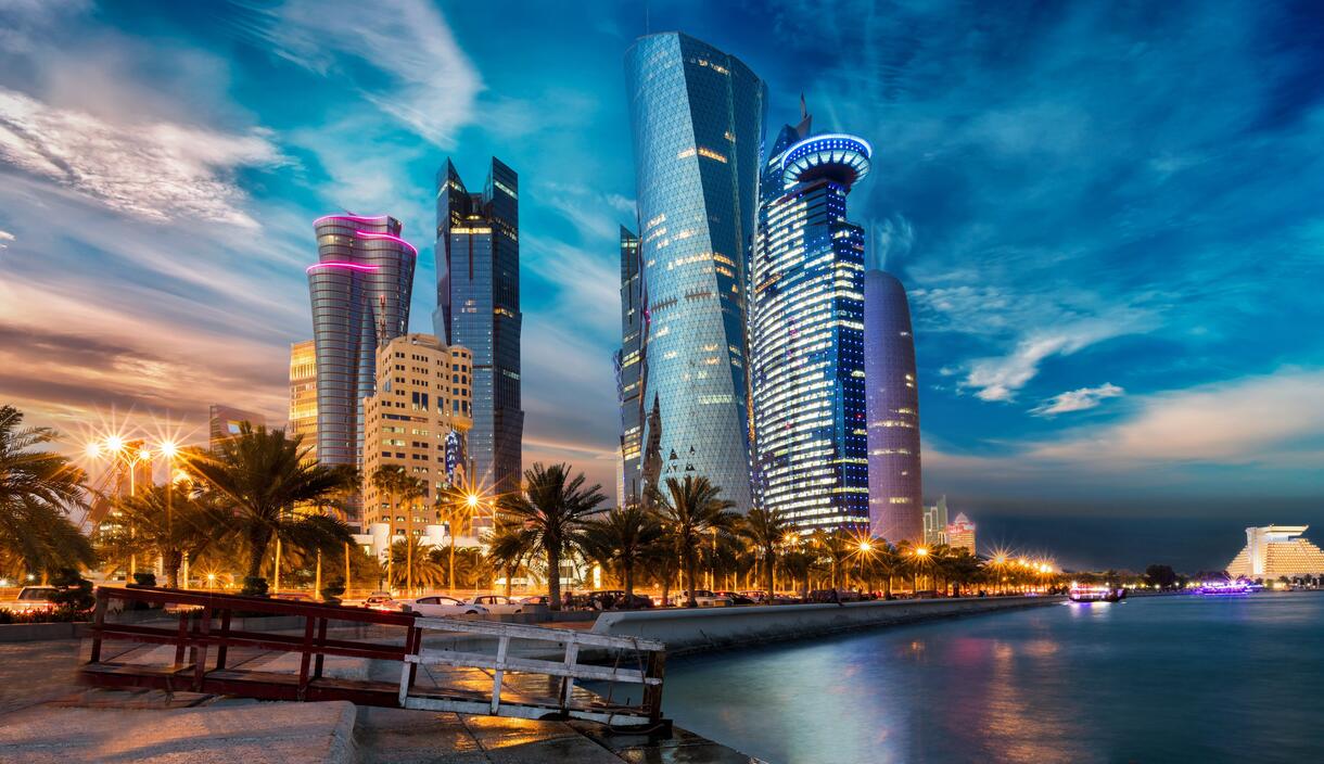 Scenic cityscape of Doha representing Qatar’s strategic location and advanced financial services ecosystem.