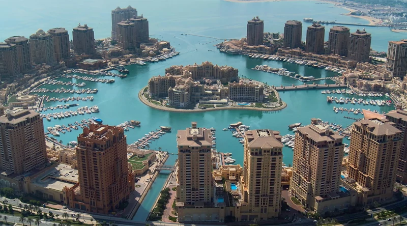 Professional view of a modern Qatari business district illustrating the tax efficiency and global connectivity for GCC regional headquarters.