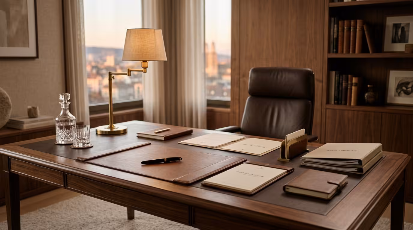 Luxury executive workspace highlighting the private wealth management and elite professional services for international trust formation.