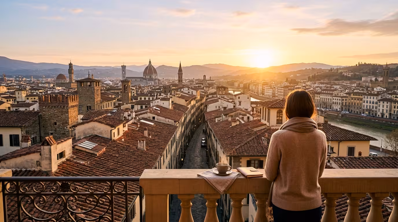 Beautiful sunrise over European rooftops representing the residency and citizenship opportunities available throughout the European Union.