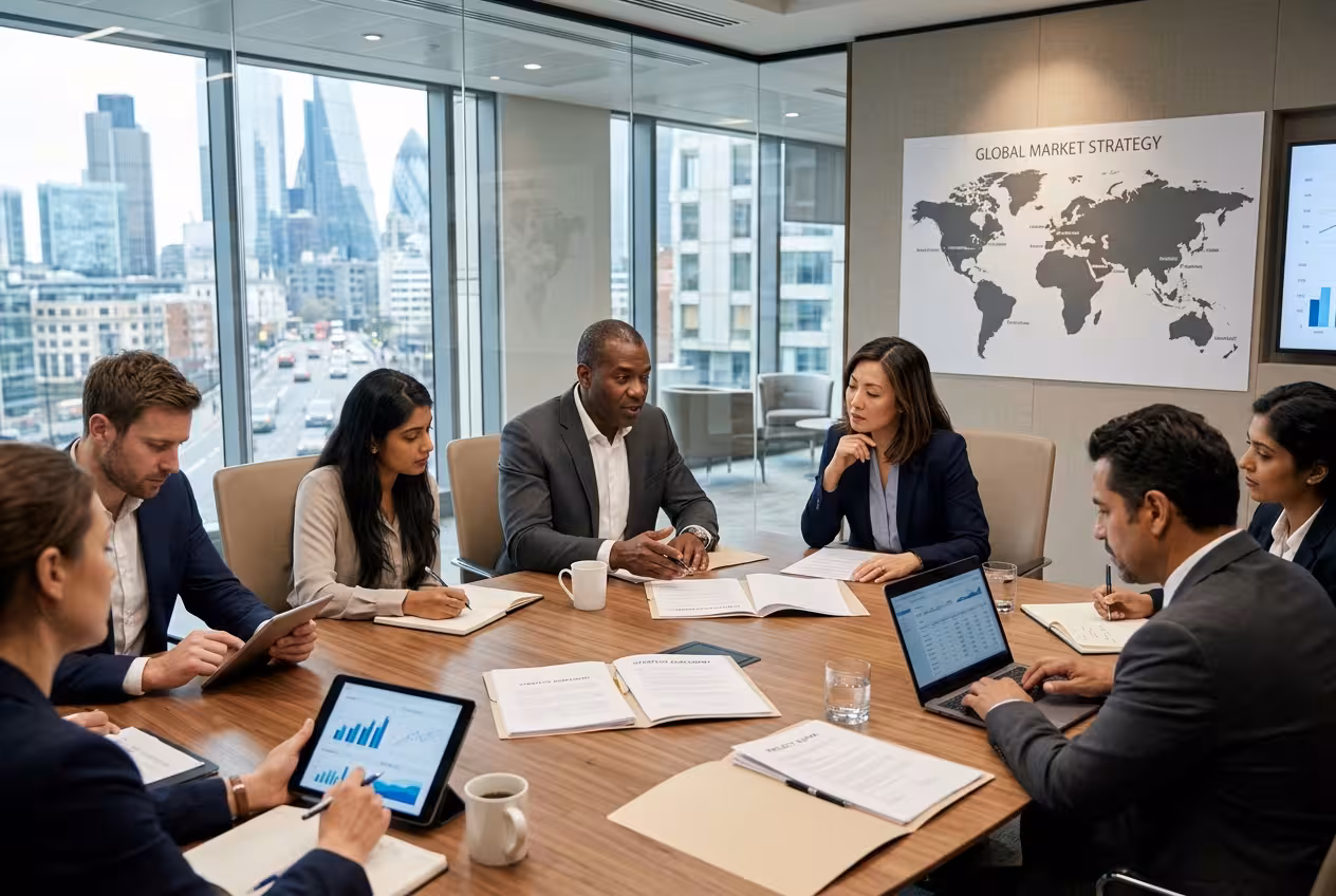 Why VCs Reject Foreign Corporations: How Jurisdiction Choice Kills Fundraising Before It Starts alt text: Business meeting in a modern boardroom discussing why VCs reject foreign corporate jurisdiction choices.