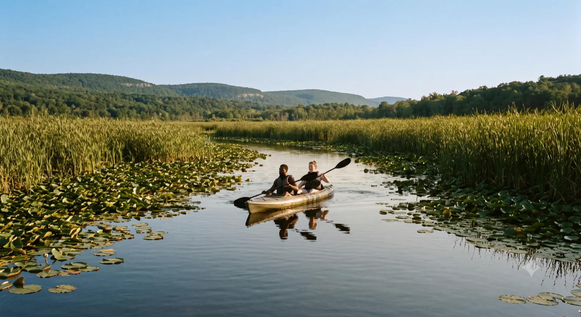 Kayak dock and quiet reeds at the Bashakill marsh