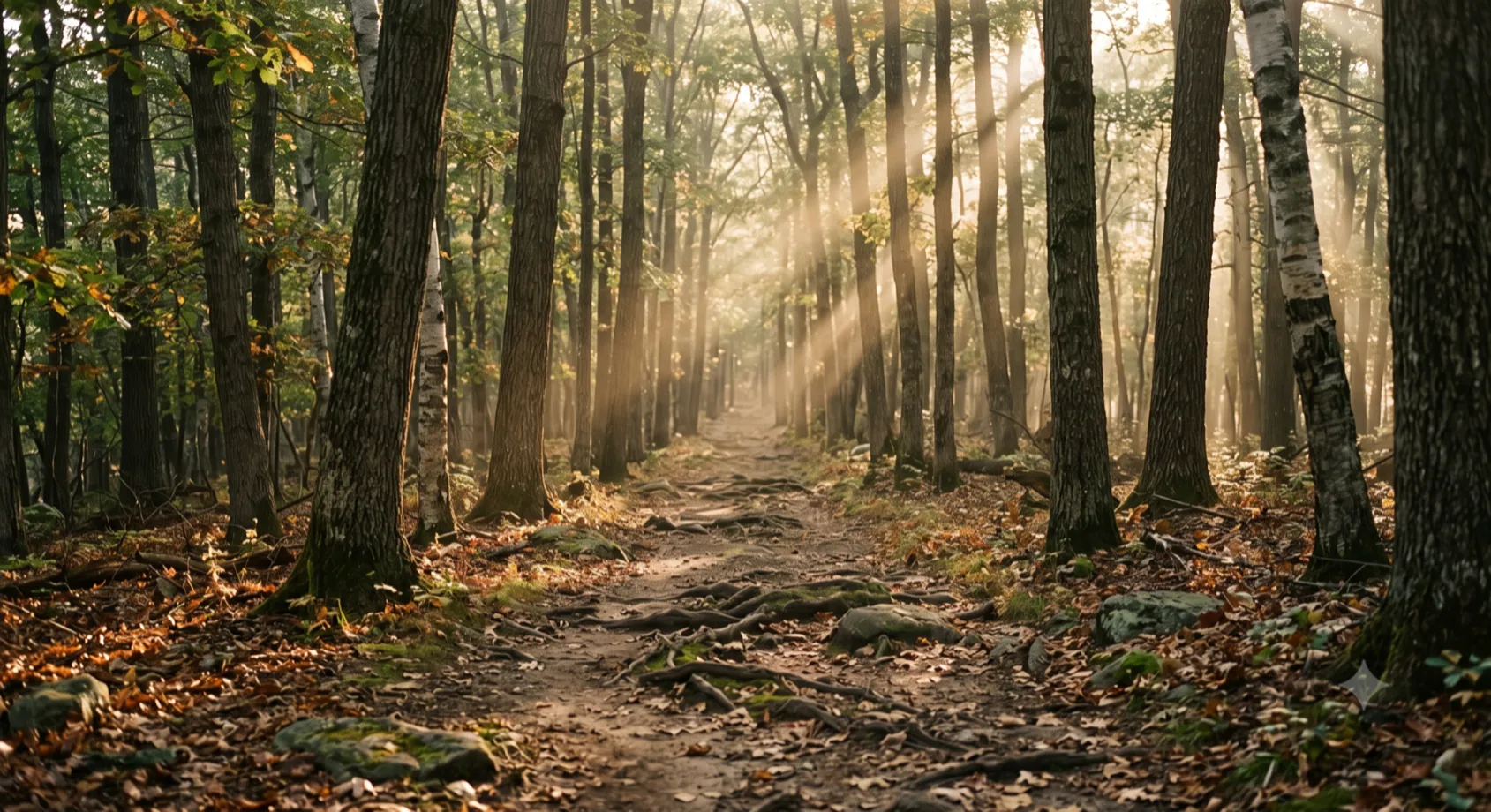 The Long Path forest trail in golden light