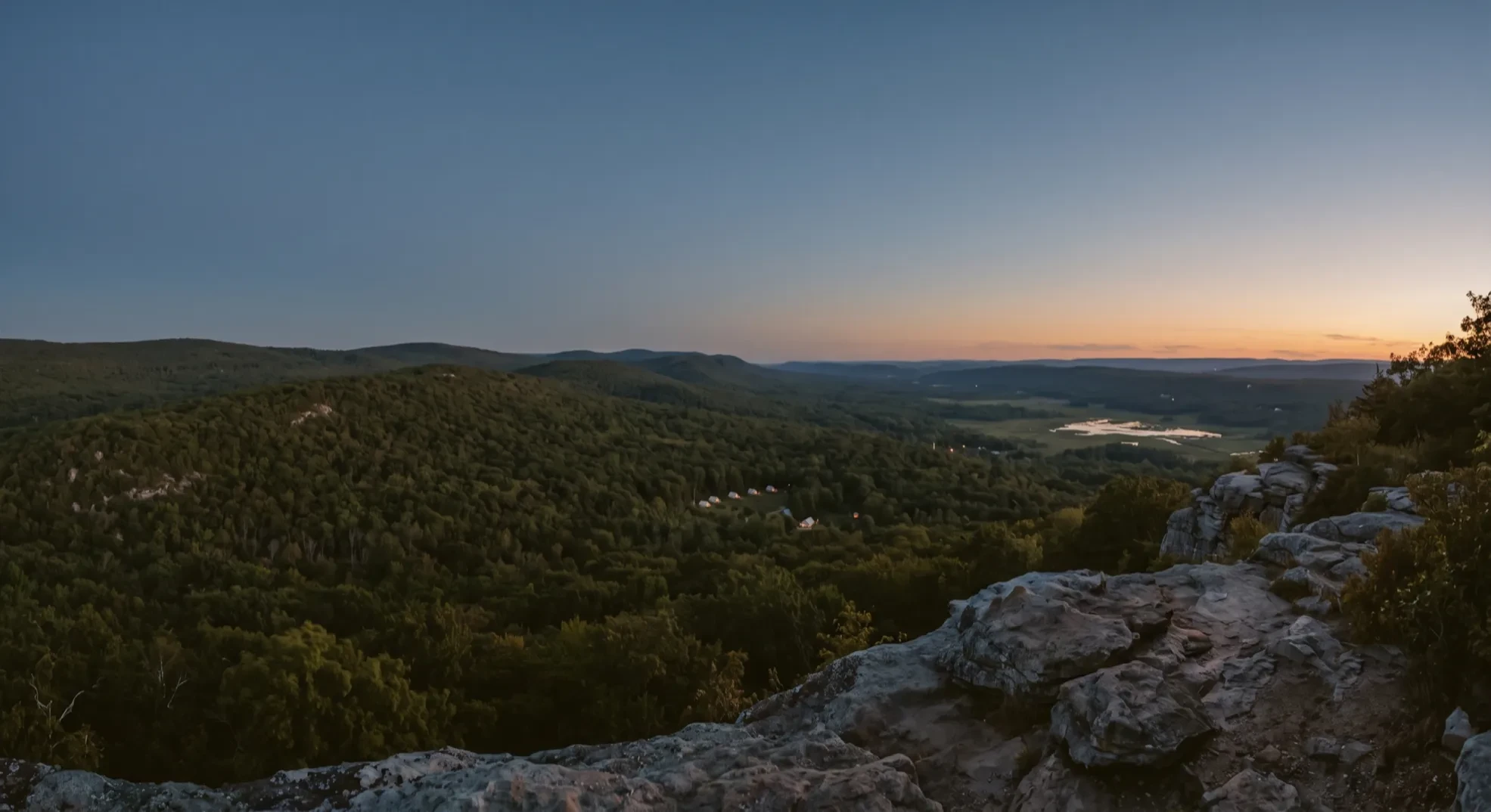 Dusk over the Shawangunk Ridge, looking across the wooded valley from the Root Astrolabe land
