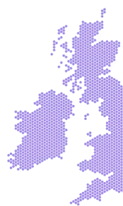 Dotted map of the UK and Ireland