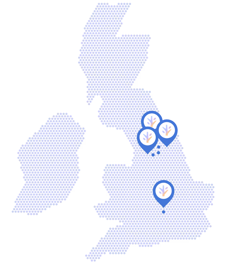 Map of Oakdale clinic locations across the UK