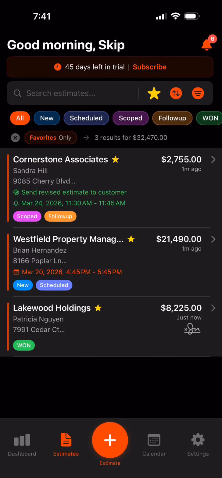 SmartScope estimates list