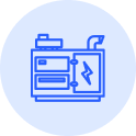 Icon of a photocopier or printer printing a sheet of paper on a light blue circular background.