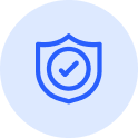 Blue shield with a checkmark inside, symbolizing warranty or protection.