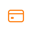 Orange outline icon of a credit card on a white circular background.